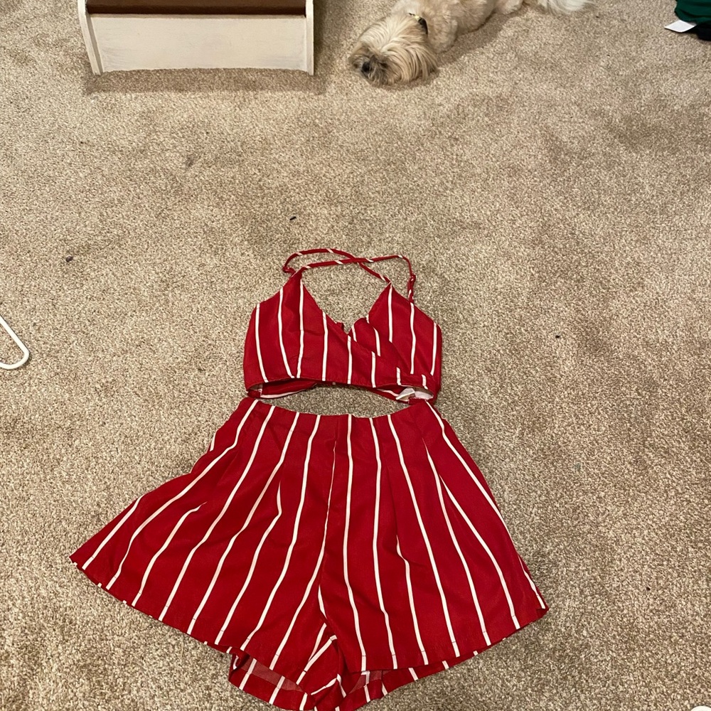2 piece red/white striped outfit